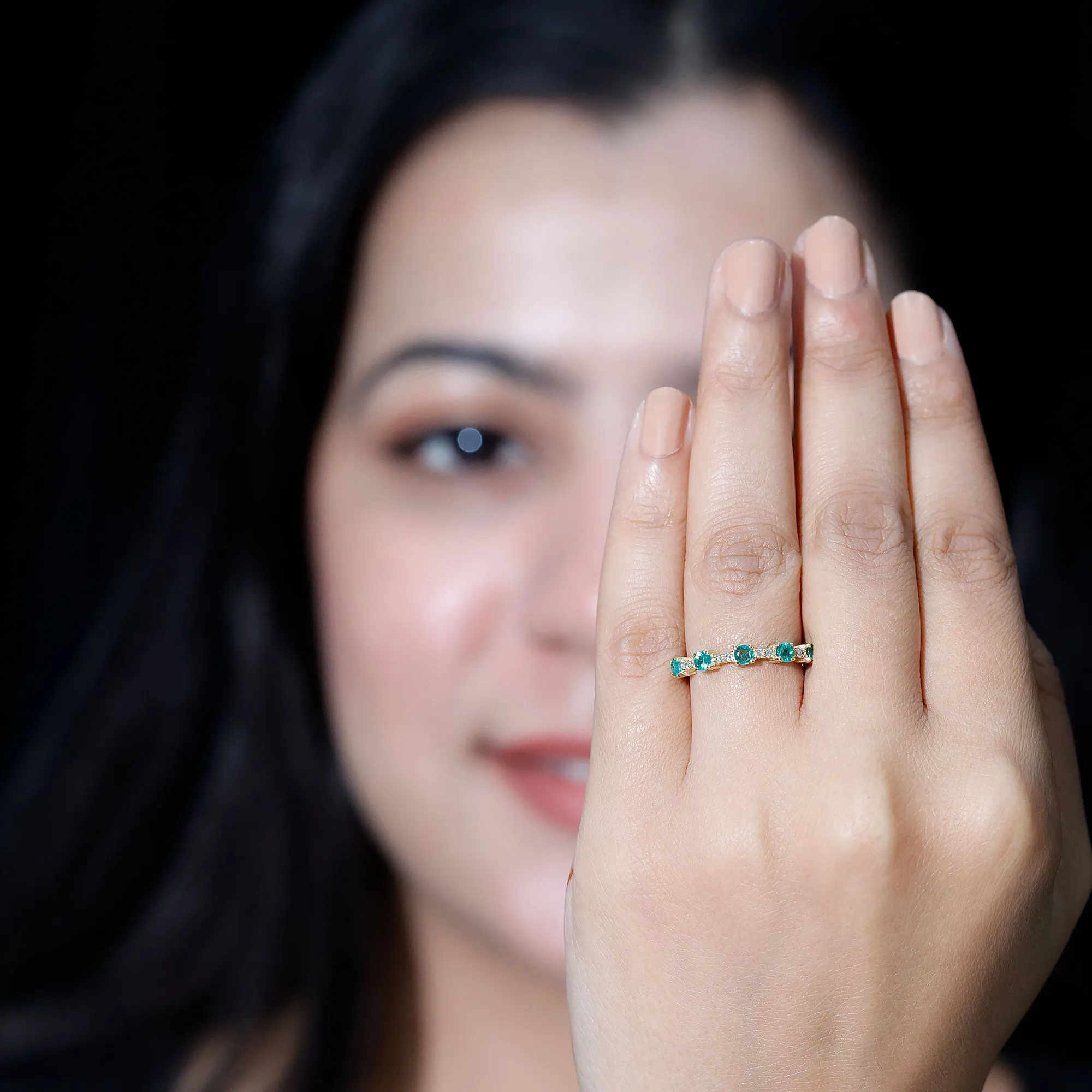 Minimal Emerald and Diamond Stackable Ring