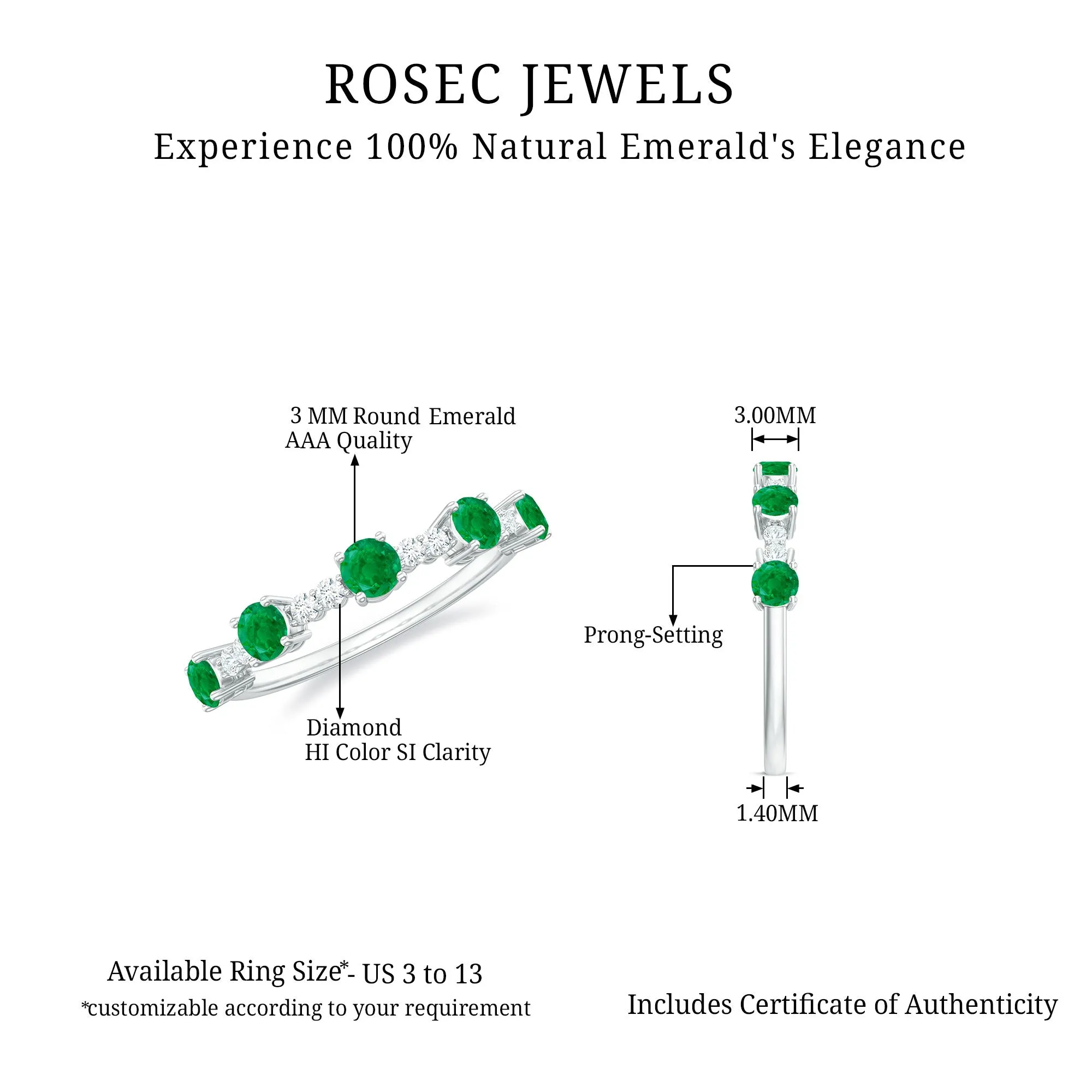 Minimal Emerald and Diamond Stackable Ring