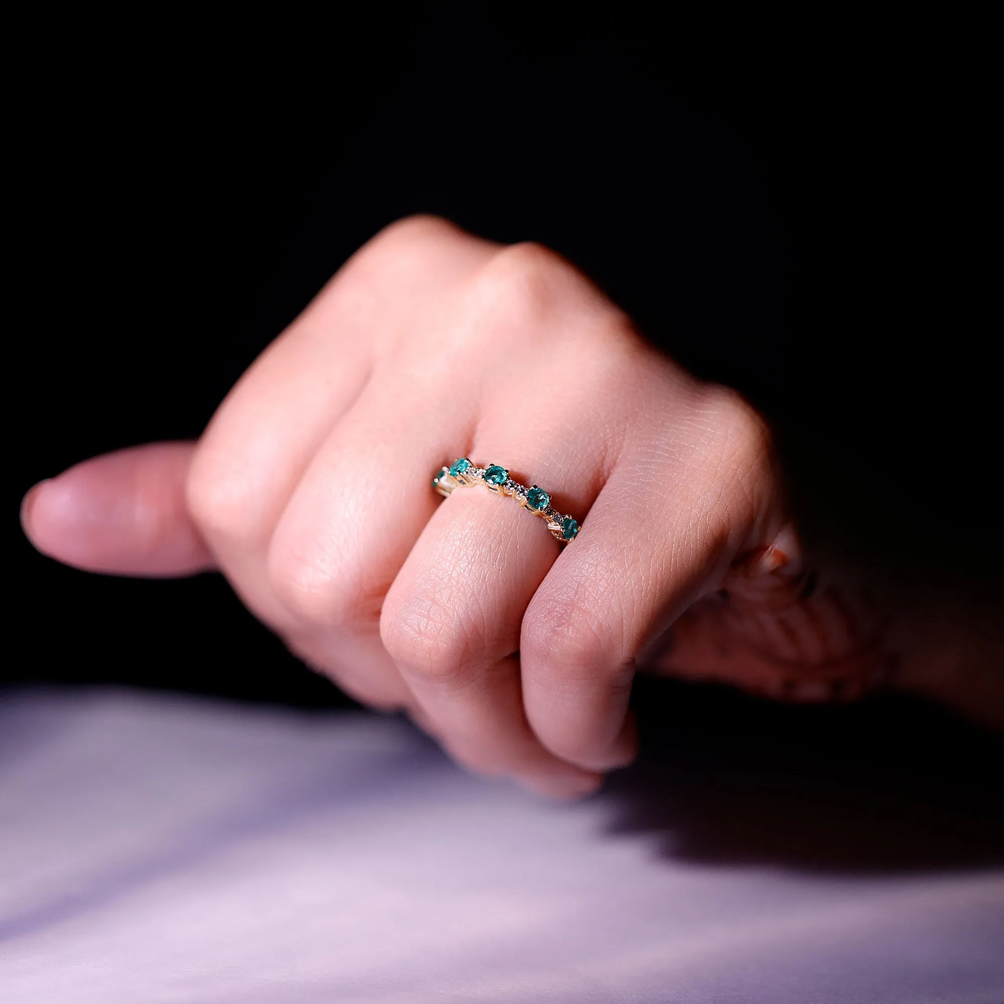 Minimal Emerald and Diamond Stackable Ring