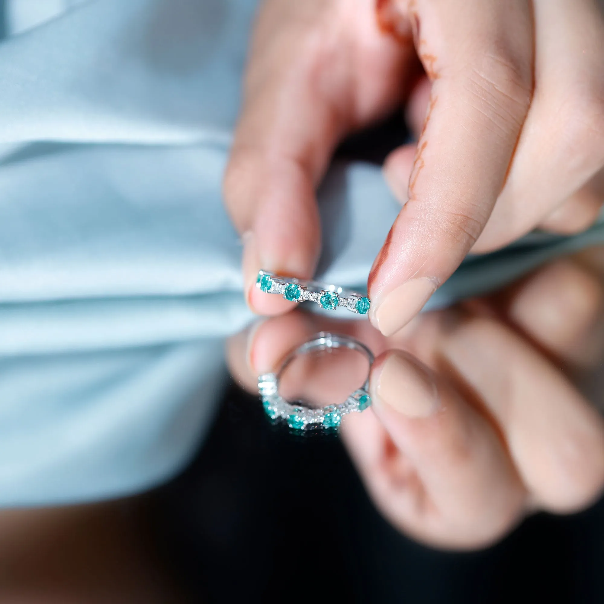 Minimal Emerald and Diamond Stackable Ring