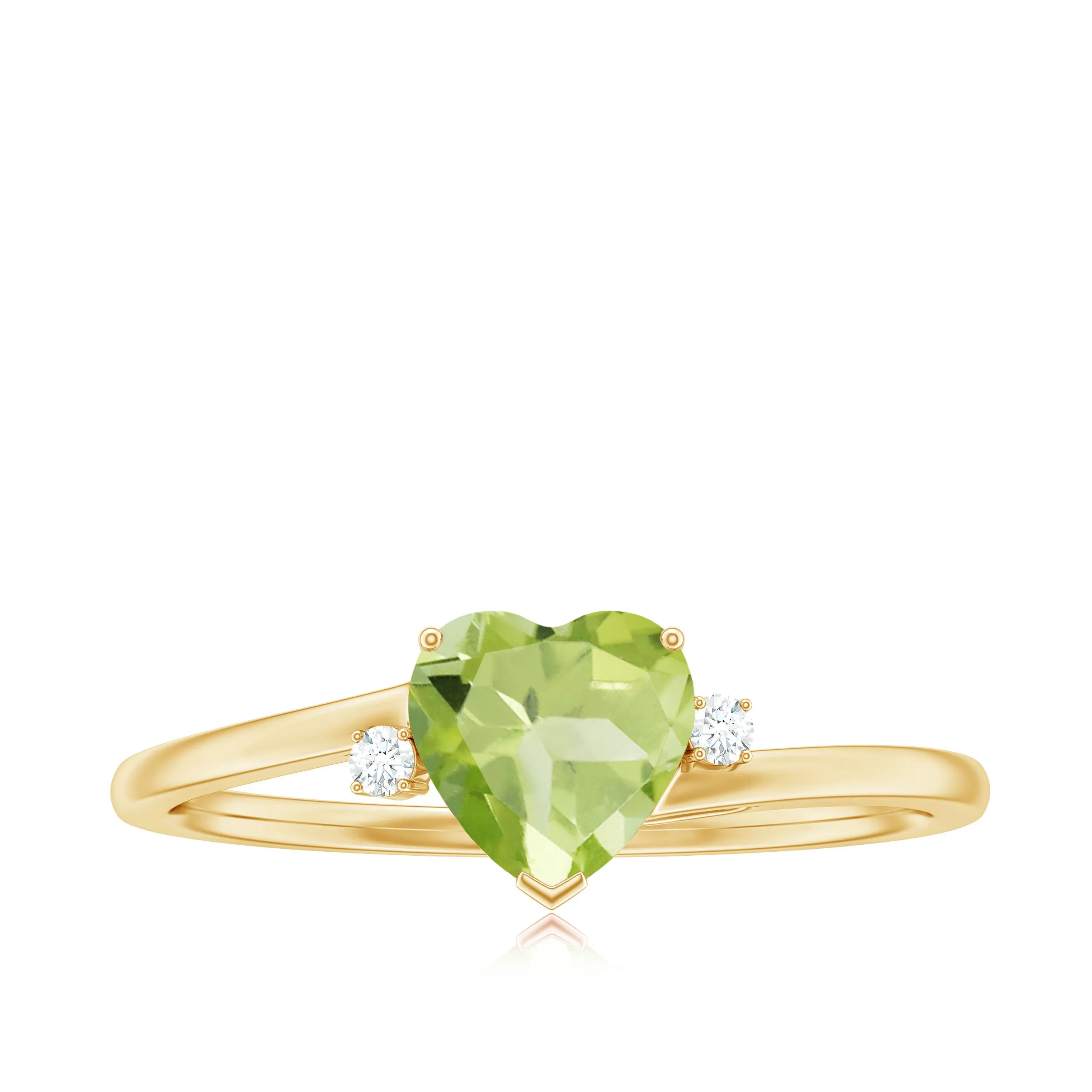 Minimal Peridot Heart Solitaire Promise Ring with Diamond