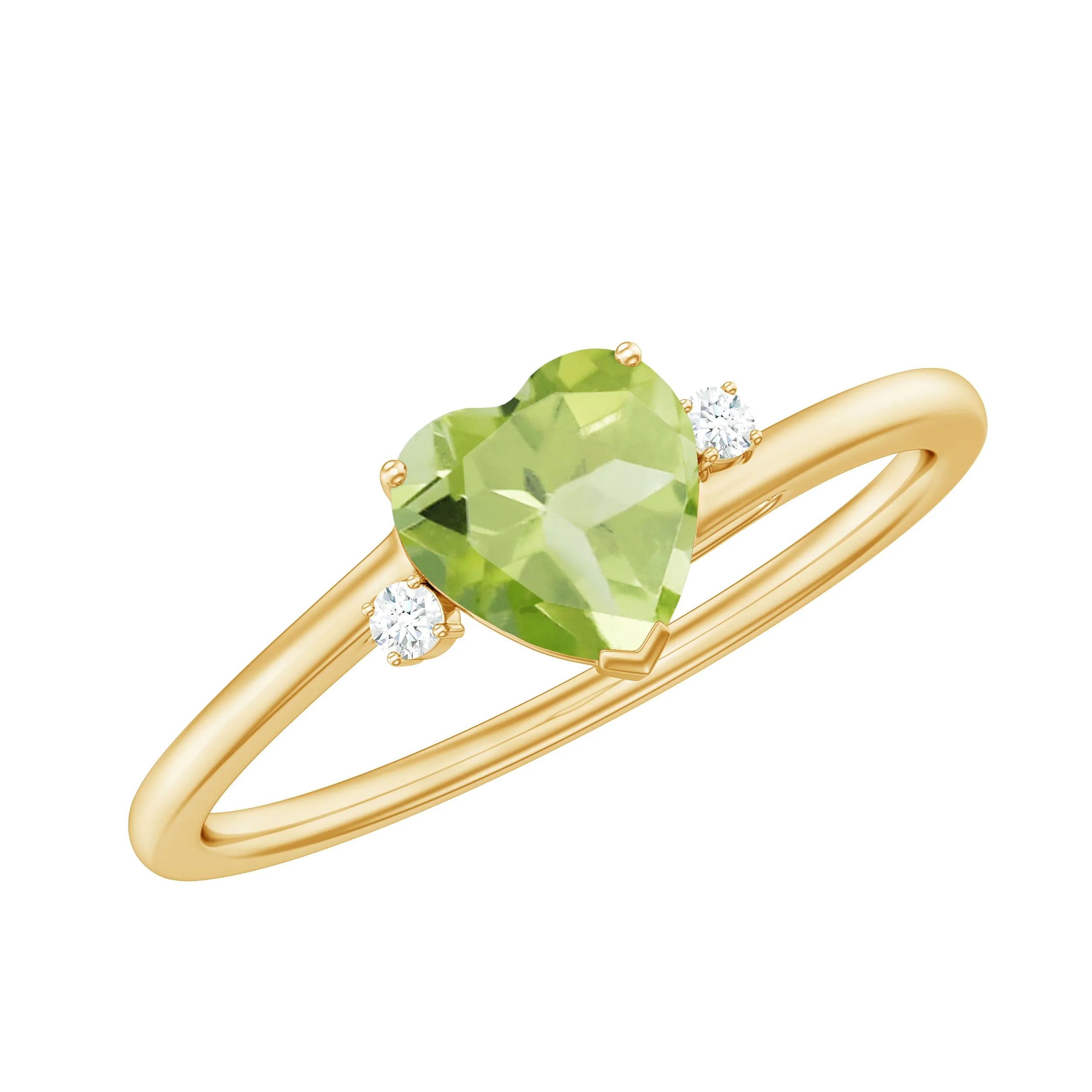 Minimal Peridot Heart Solitaire Promise Ring with Diamond