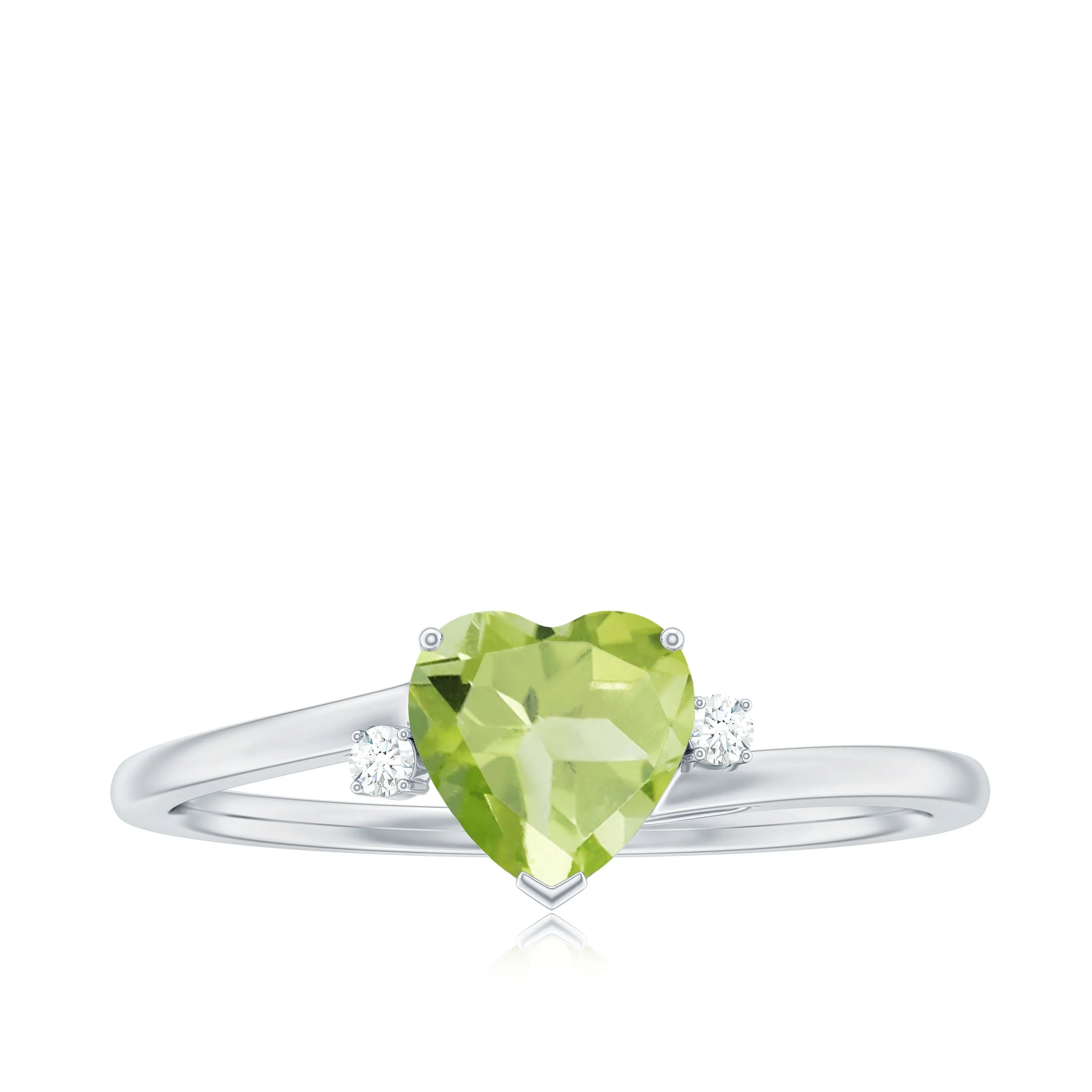 Minimal Peridot Heart Solitaire Promise Ring with Diamond