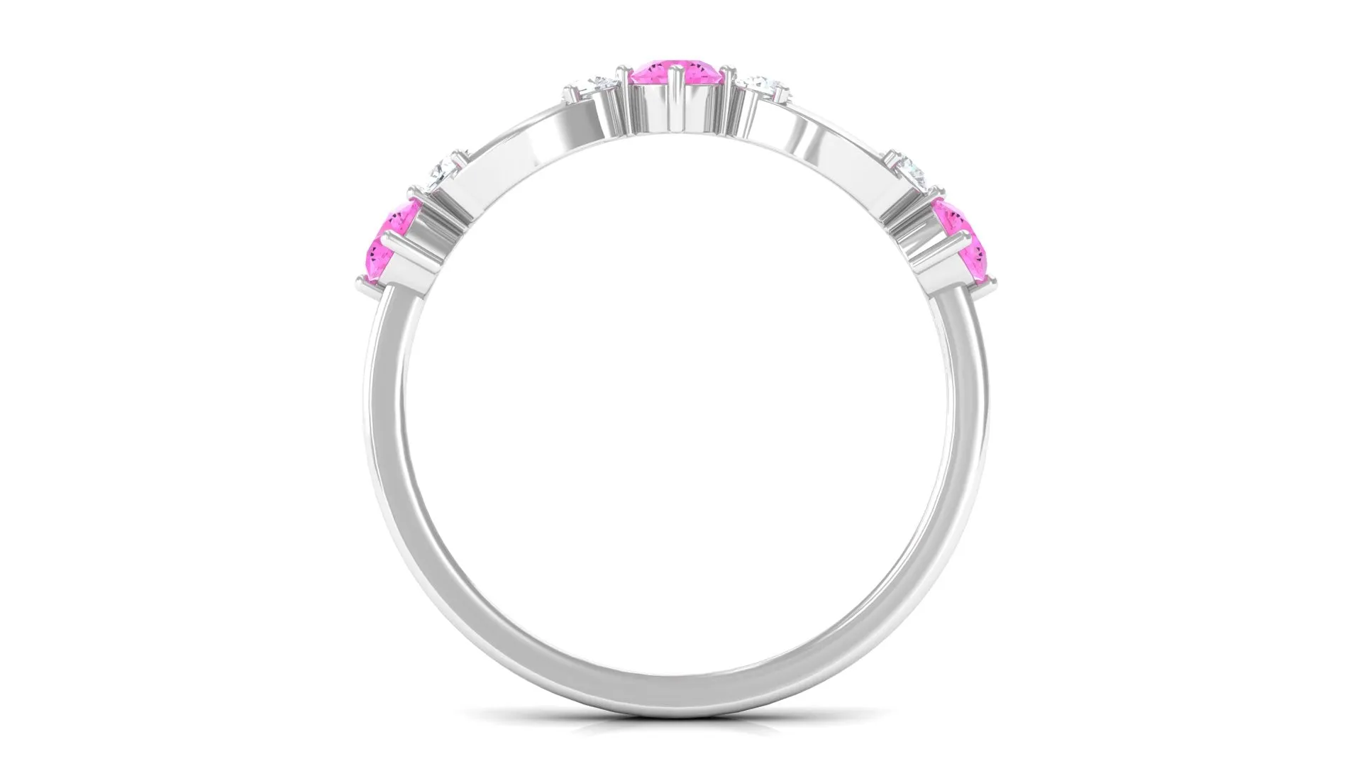 Minimal Pink Sapphire Half Eternity Band Ring with Diamond