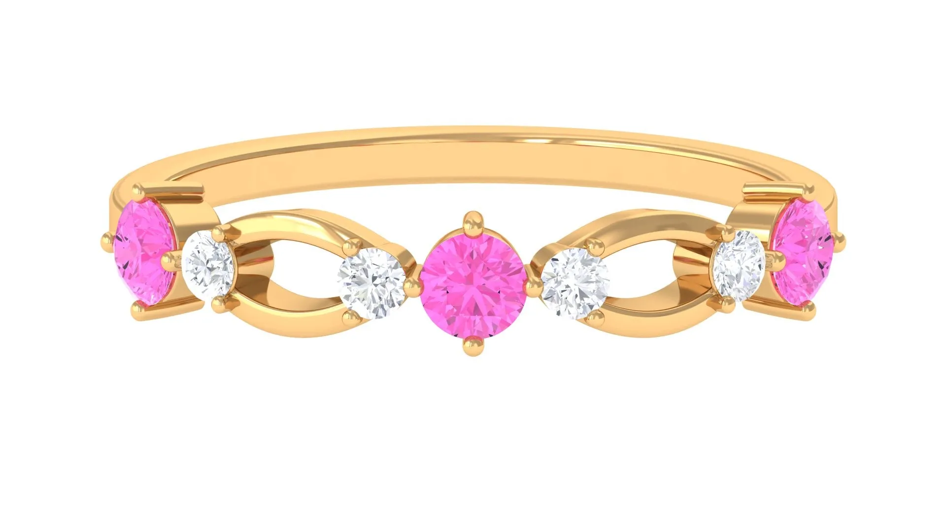 Minimal Pink Sapphire Half Eternity Band Ring with Diamond