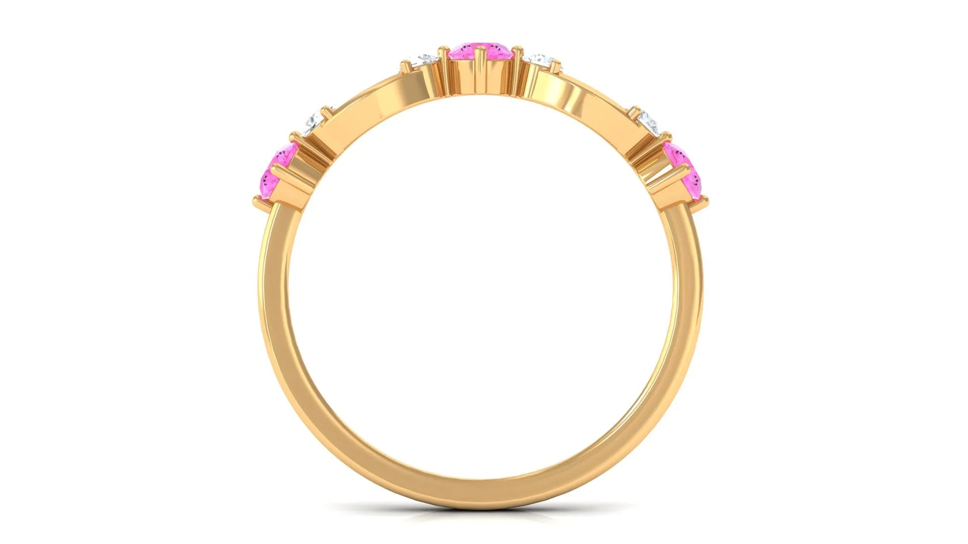 Minimal Pink Sapphire Half Eternity Band Ring with Diamond