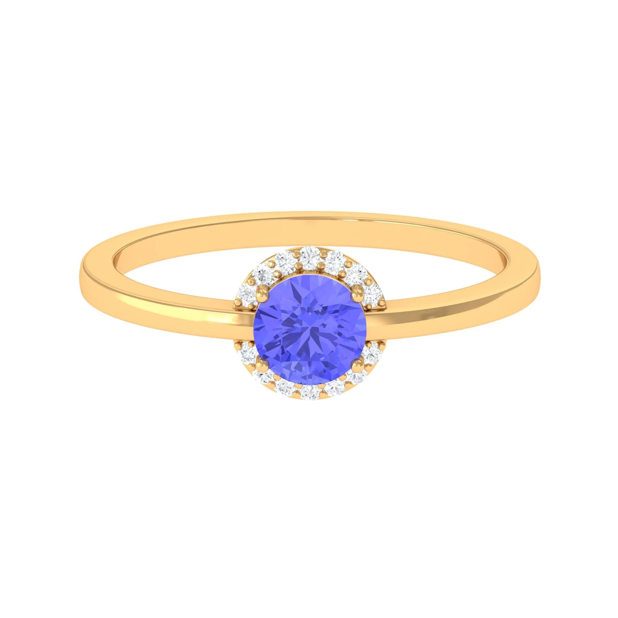 Minimal Round Tanzanite Engagement Ring with Diamond Halo