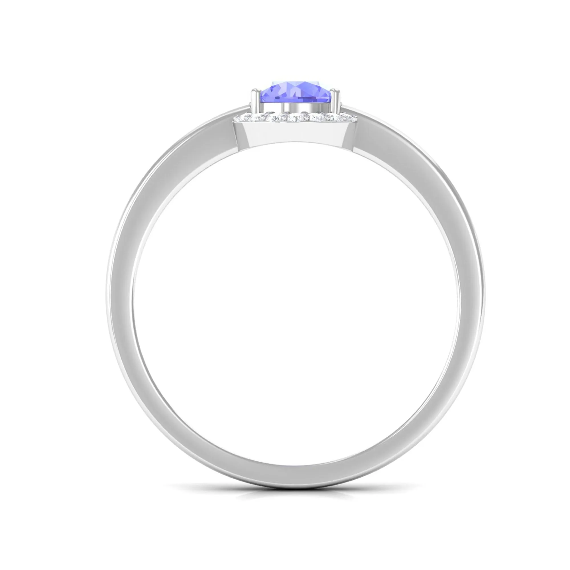 Minimal Round Tanzanite Engagement Ring with Diamond Halo