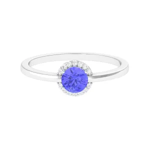 Minimal Round Tanzanite Engagement Ring with Diamond Halo