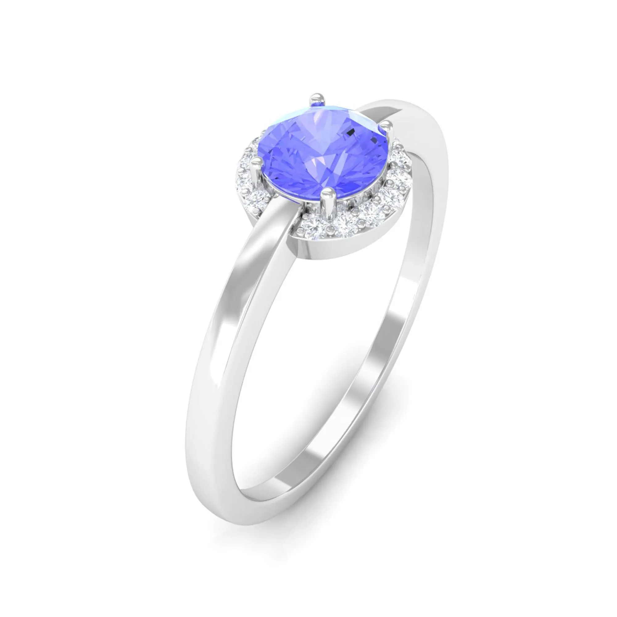 Minimal Round Tanzanite Engagement Ring with Diamond Halo