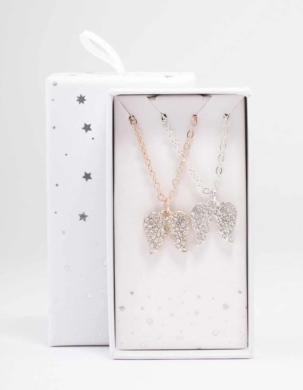 Mixed Metal Diamante Angel Wing Necklace Pack