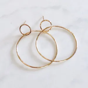 Modern Double Circle Post Earrings - Gold