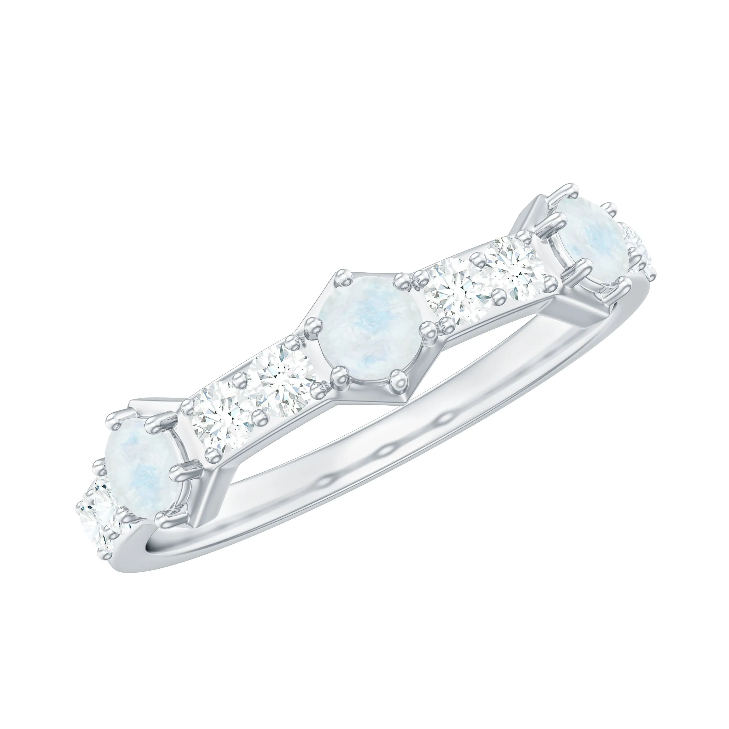 Moonstone and Diamond Minimal Half Eternity Ring