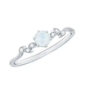 Moonstone and Diamond Minimal Leaf Promise Ring