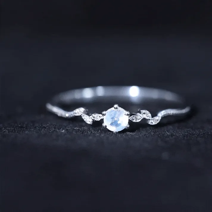 Moonstone and Diamond Minimal Leaf Promise Ring