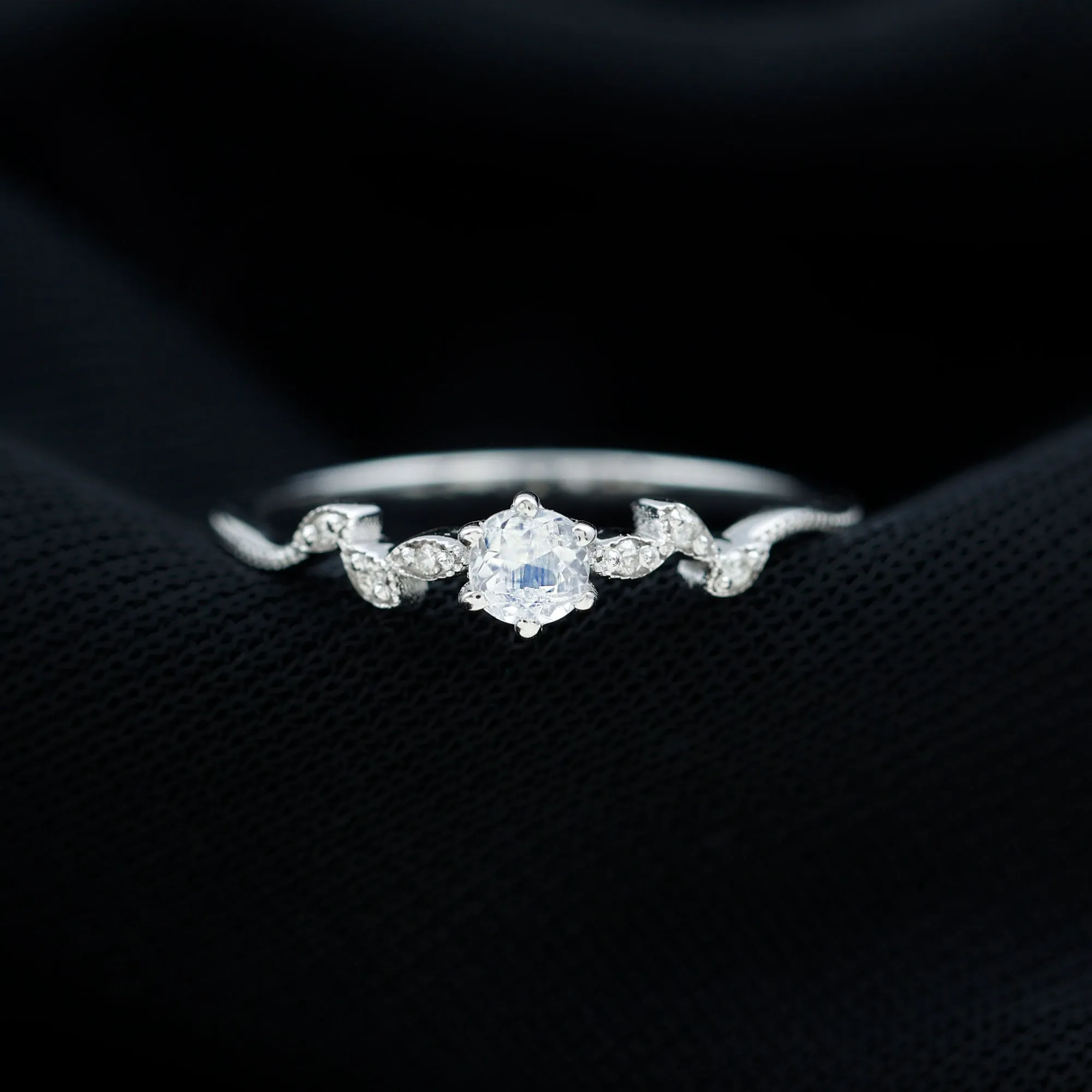 Moonstone and Diamond Minimal Leaf Promise Ring