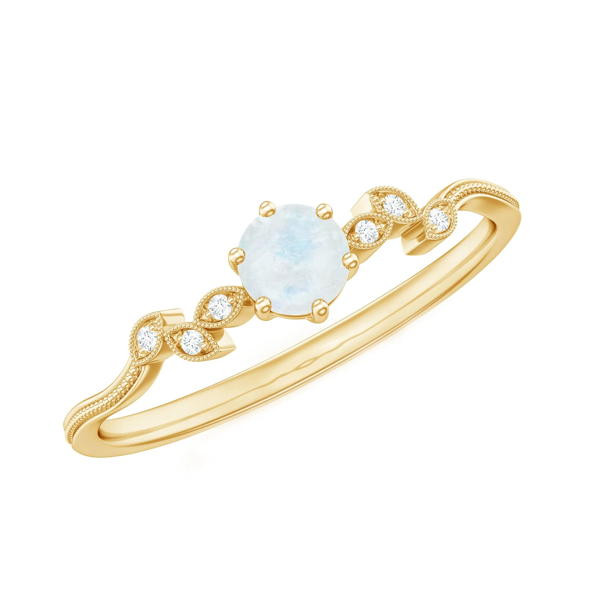 Moonstone and Diamond Minimal Leaf Promise Ring