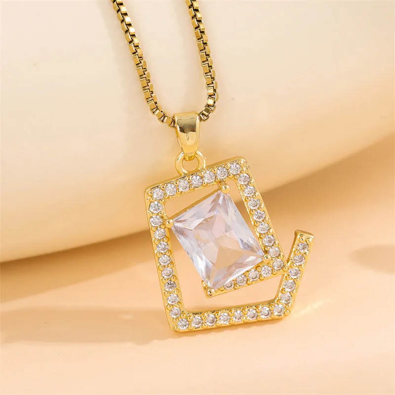 Natural Geometric Square Stainless Steel Electroplating Necklaces