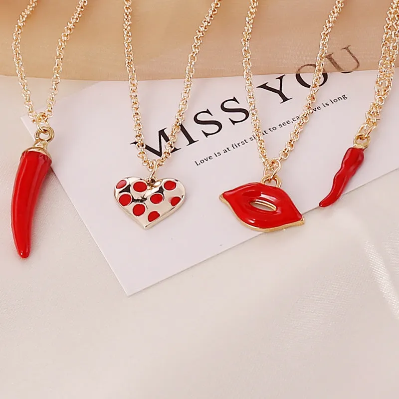 Natural Heart Alloy Oil Dripping Necklaces