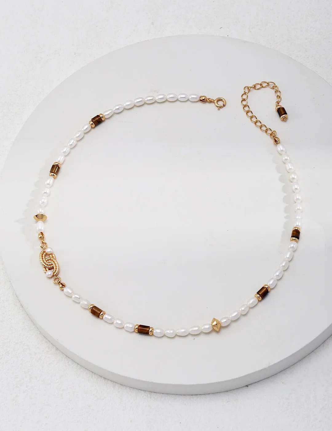 Natural Pearl With Tiger Eye Knot Necklace