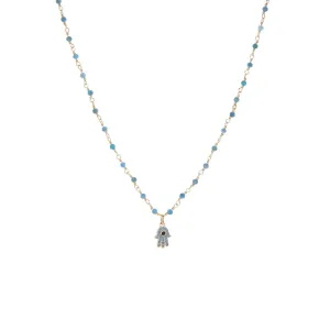 natural stone necklace with hamsa charm