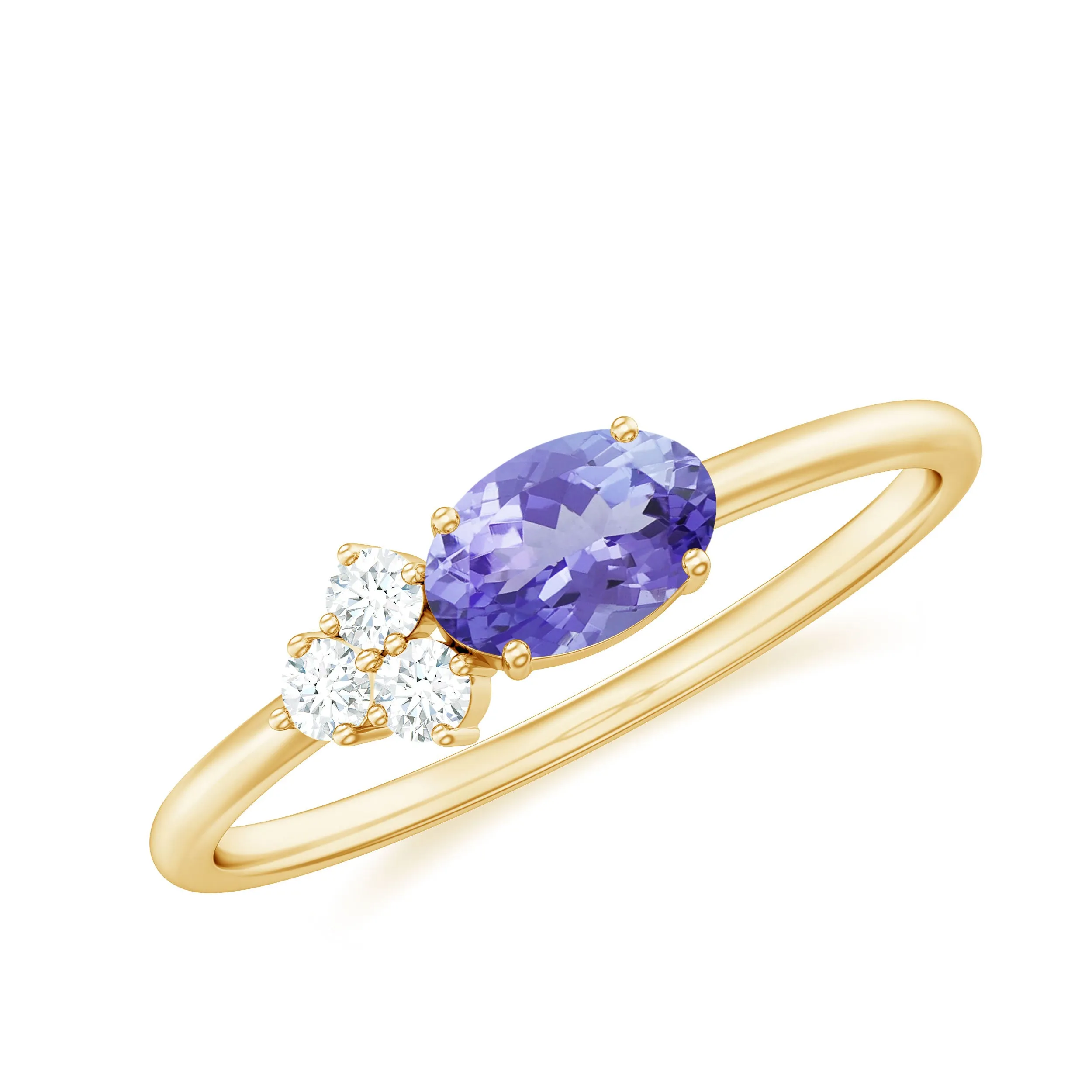 Oval Tanzanite Minimal East West Ring with Diamond Trio