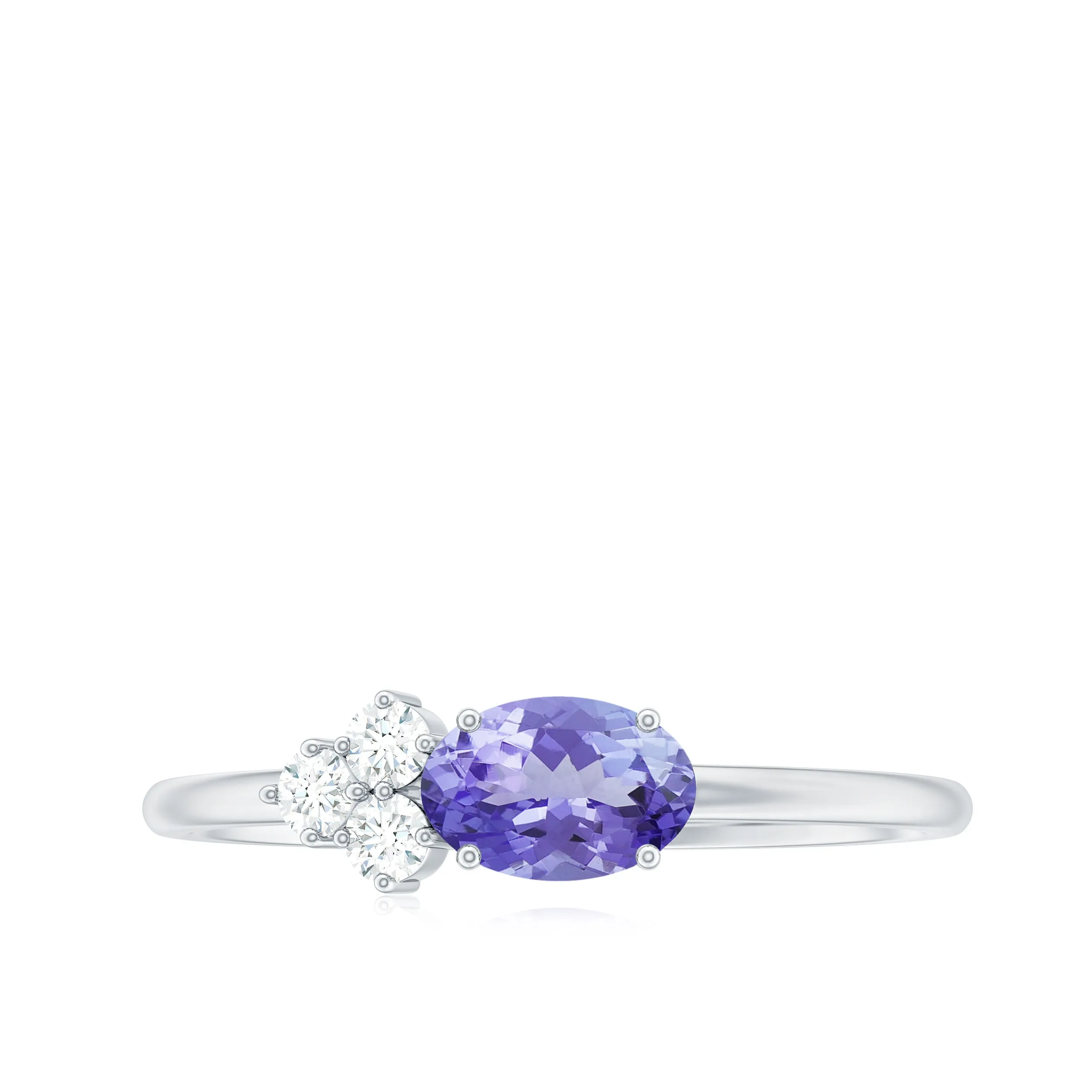 Oval Tanzanite Minimal East West Ring with Diamond Trio