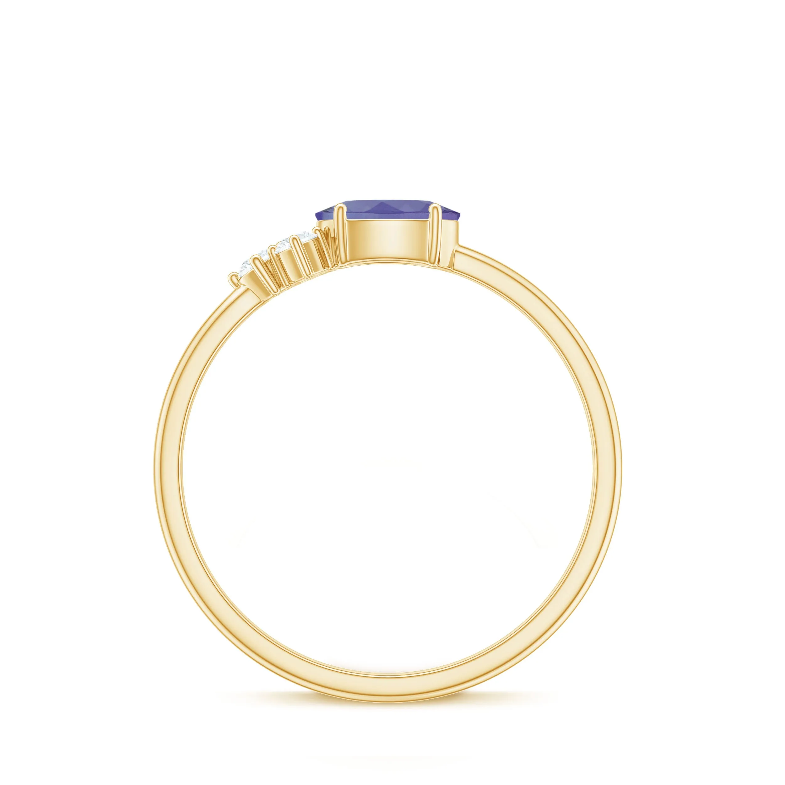 Oval Tanzanite Minimal East West Ring with Diamond Trio