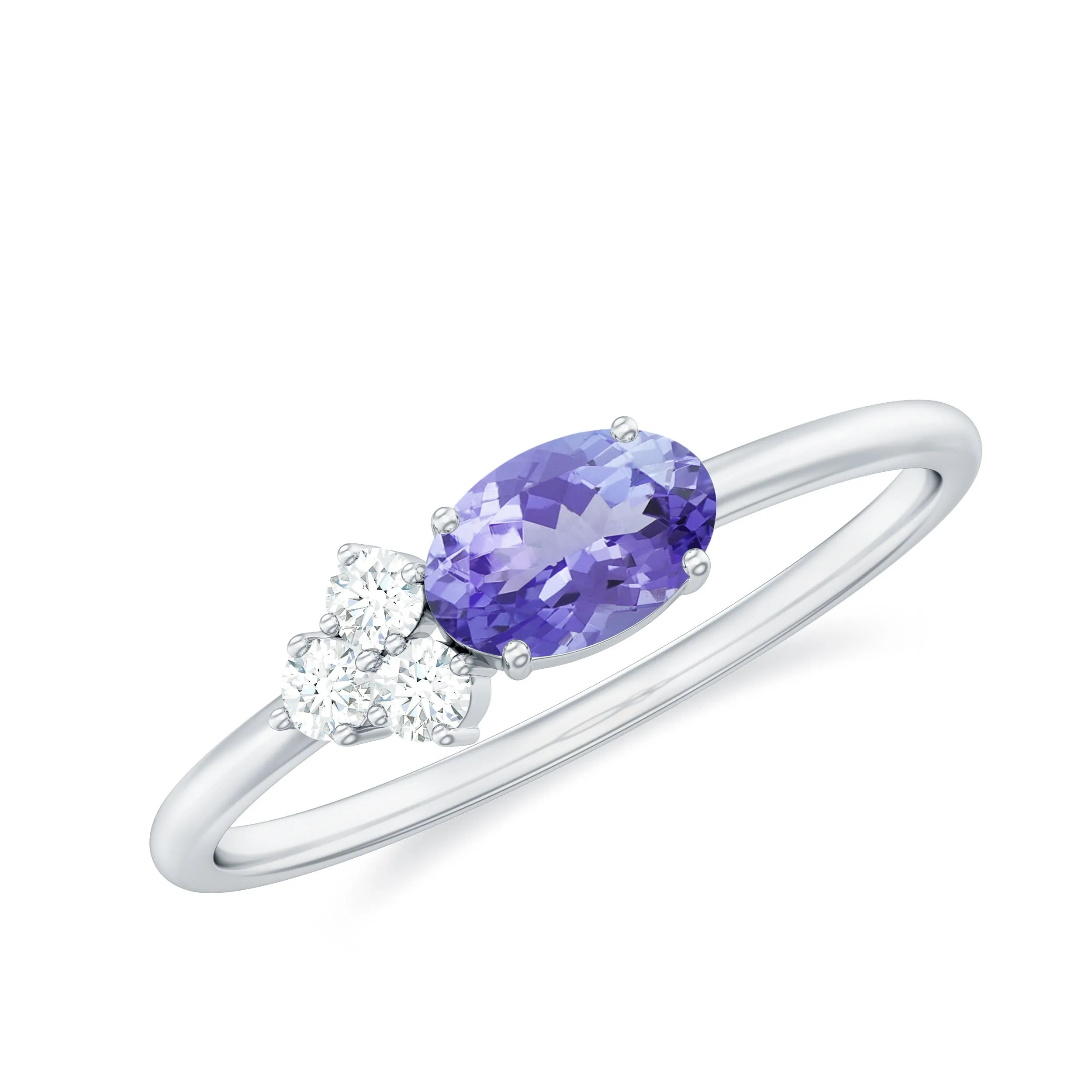 Oval Tanzanite Minimal East West Ring with Diamond Trio