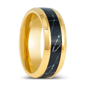 PAVO | Yellow Tungsten Ring Black Turquoise Inlay