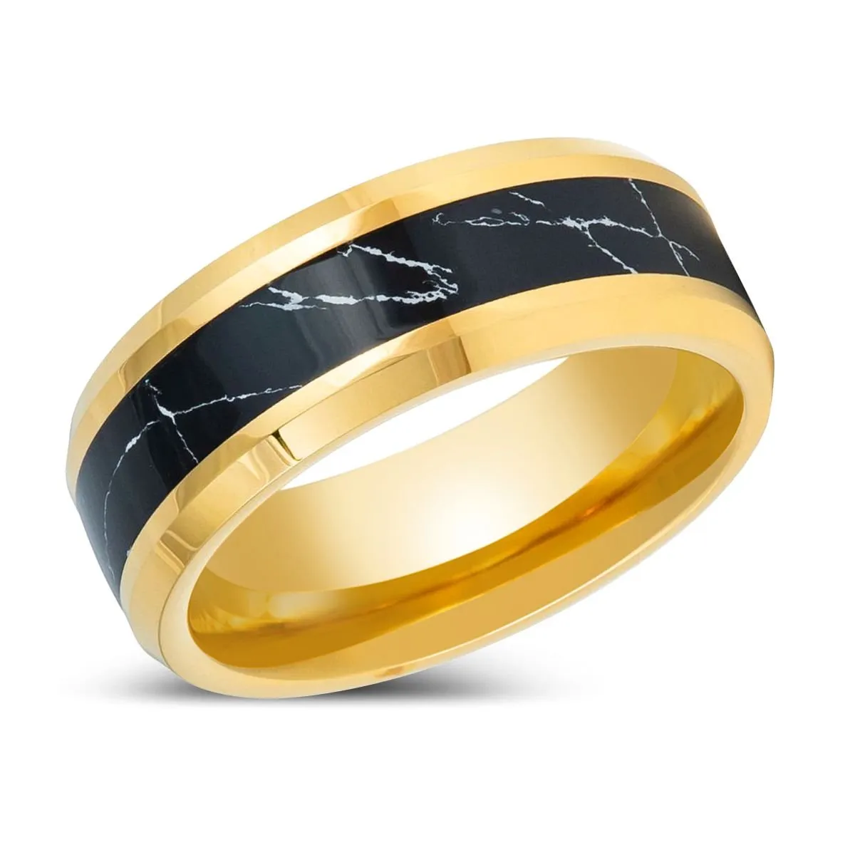 PAVO | Yellow Tungsten Ring Black Turquoise Inlay