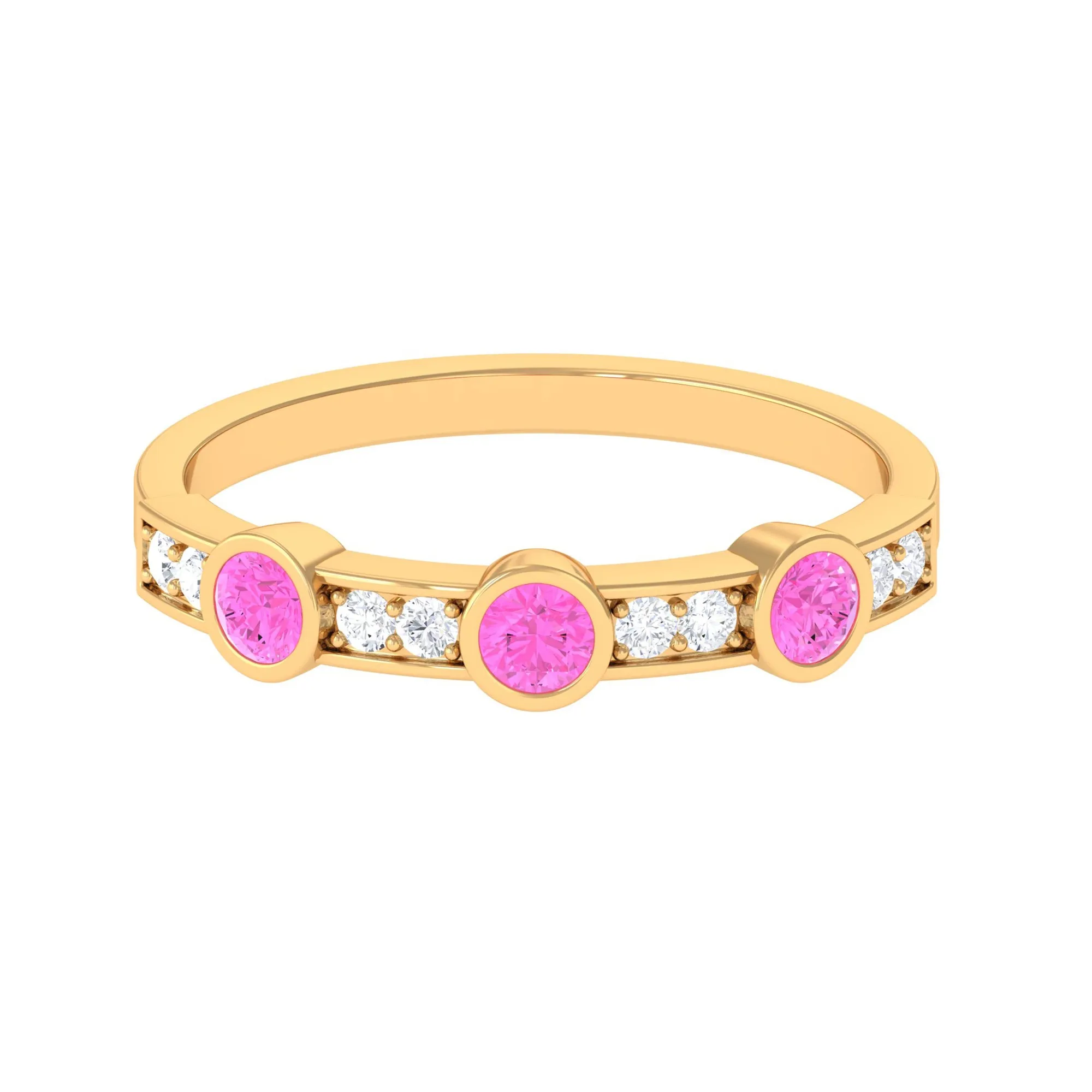 Pink Sapphire and Diamond Minimal Half Eternity Ring