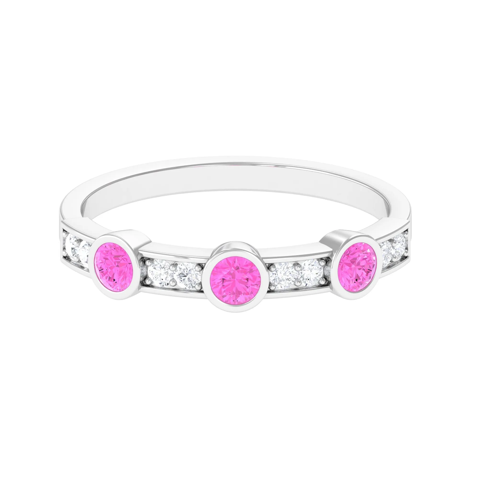 Pink Sapphire and Diamond Minimal Half Eternity Ring