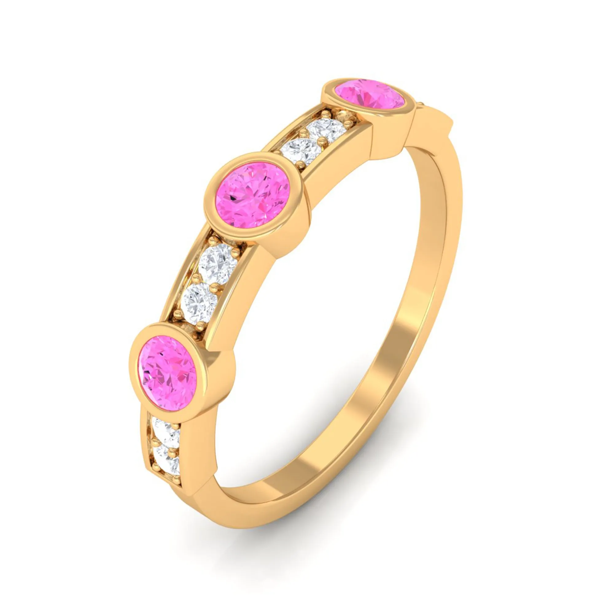 Pink Sapphire and Diamond Minimal Half Eternity Ring