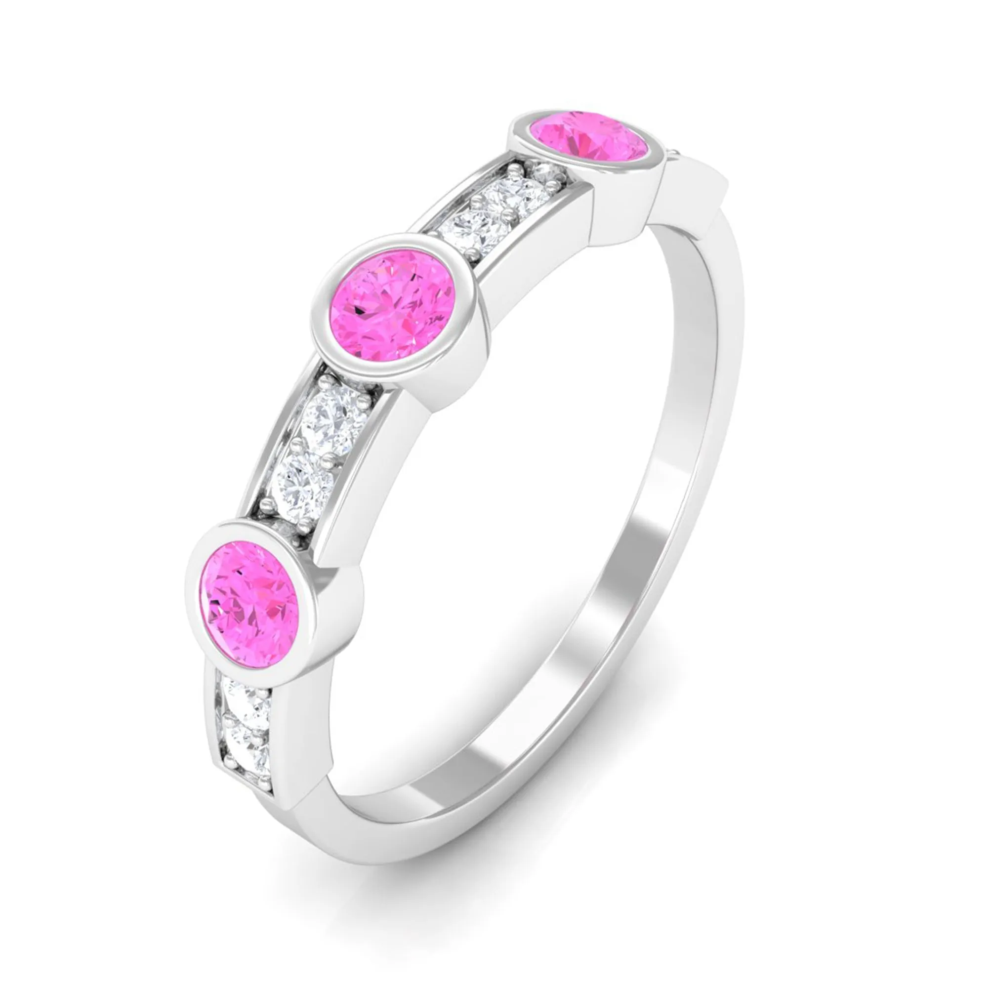 Pink Sapphire and Diamond Minimal Half Eternity Ring