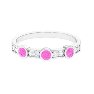 Pink Sapphire and Diamond Minimal Half Eternity Ring