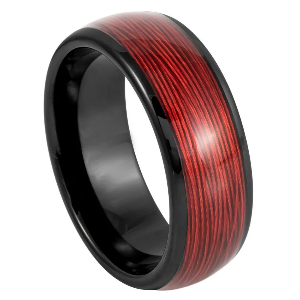 POTLATCH | Black Tungsten Ring with Red Wire Inlay