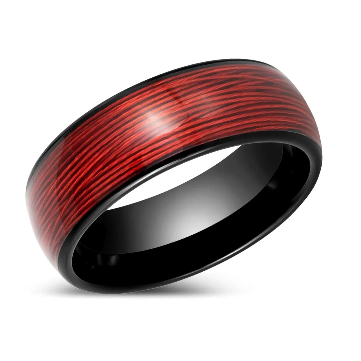 POTLATCH | Black Tungsten Ring with Red Wire Inlay