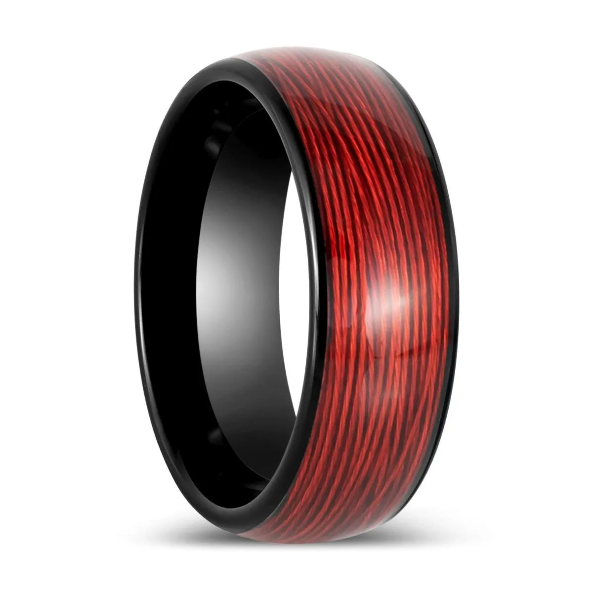 POTLATCH | Black Tungsten Ring with Red Wire Inlay