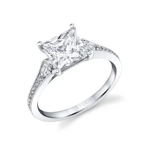 Princess Cut Unique Engagement Ring - Esmeralda 18k Gold White