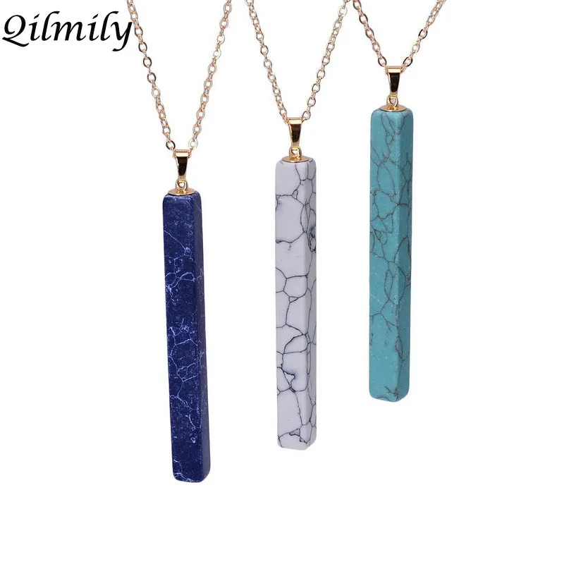 Qilmily Natural Stone Marble Pendants Necklaces for Women Men