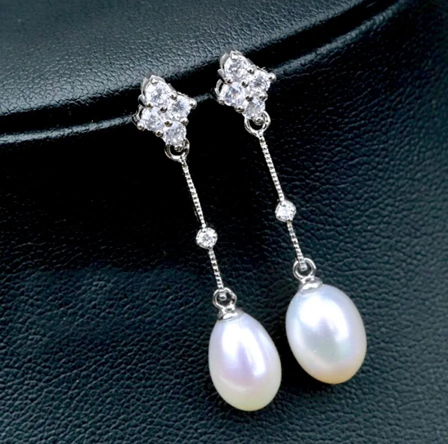 "Anka" - Freshwater Pearl and Sterling Silver Bridal Earrings