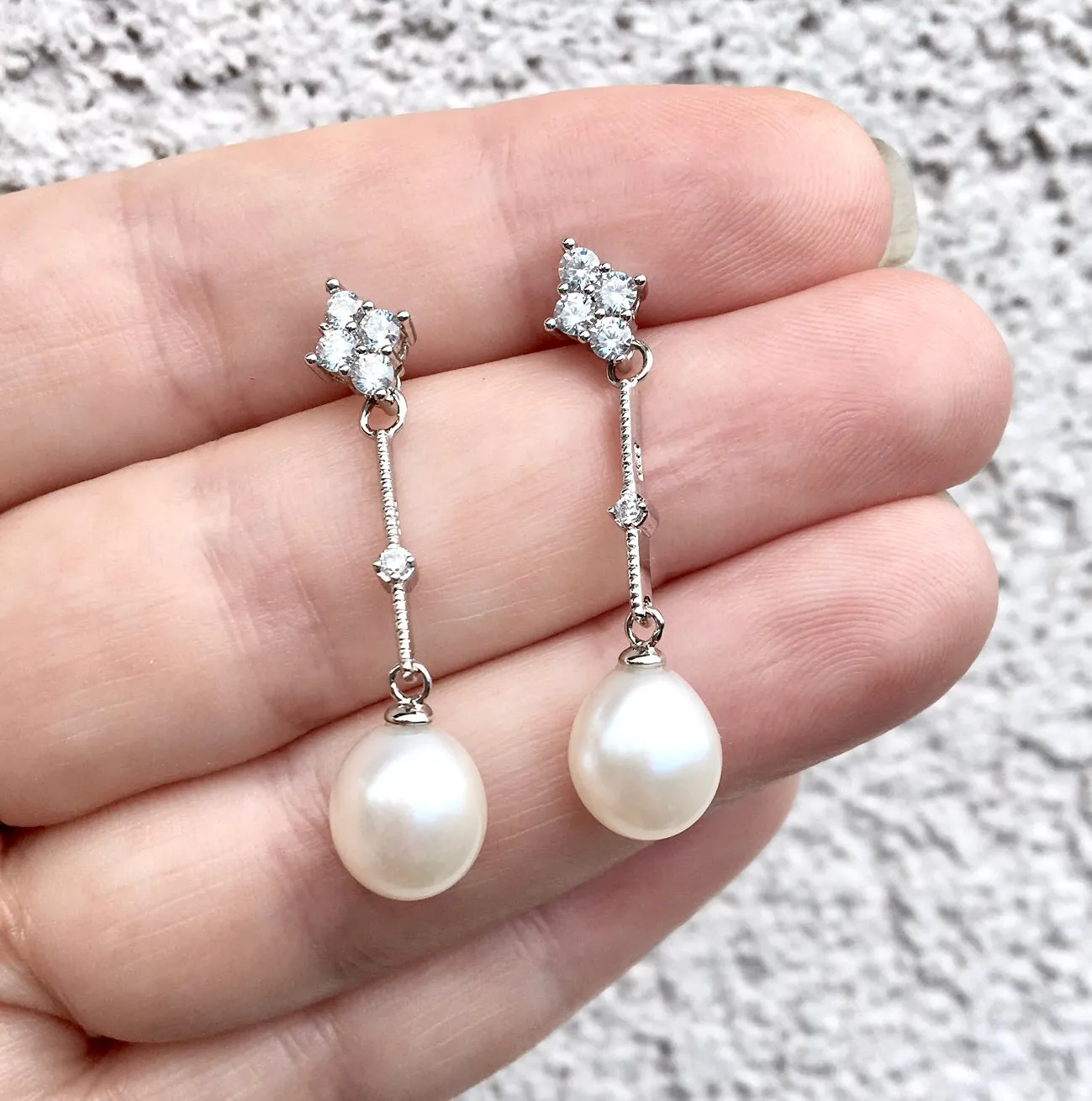 "Anka" - Freshwater Pearl and Sterling Silver Bridal Earrings