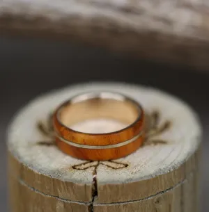 "GOLDEN" - IRONWOOD WEDDING RING WITH 14K GOLD INLAY - 14K YELLOW GOLD (5mm) - SIZE 11