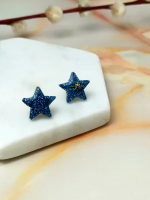 "Selene" Blue Navy Glitter Star Stud Earrings