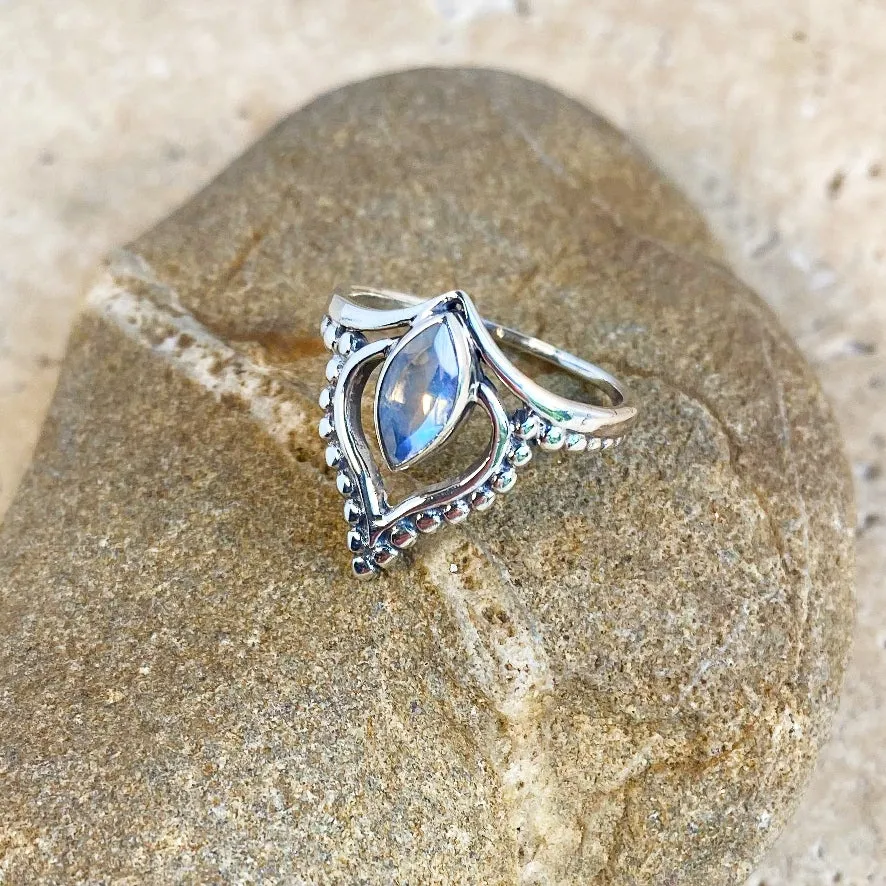 Rainbow Moonstone Marquise Aria Ring