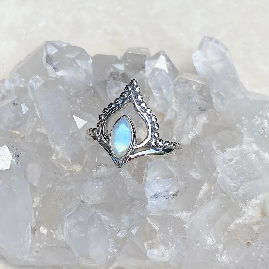 Rainbow Moonstone Marquise Aria Ring