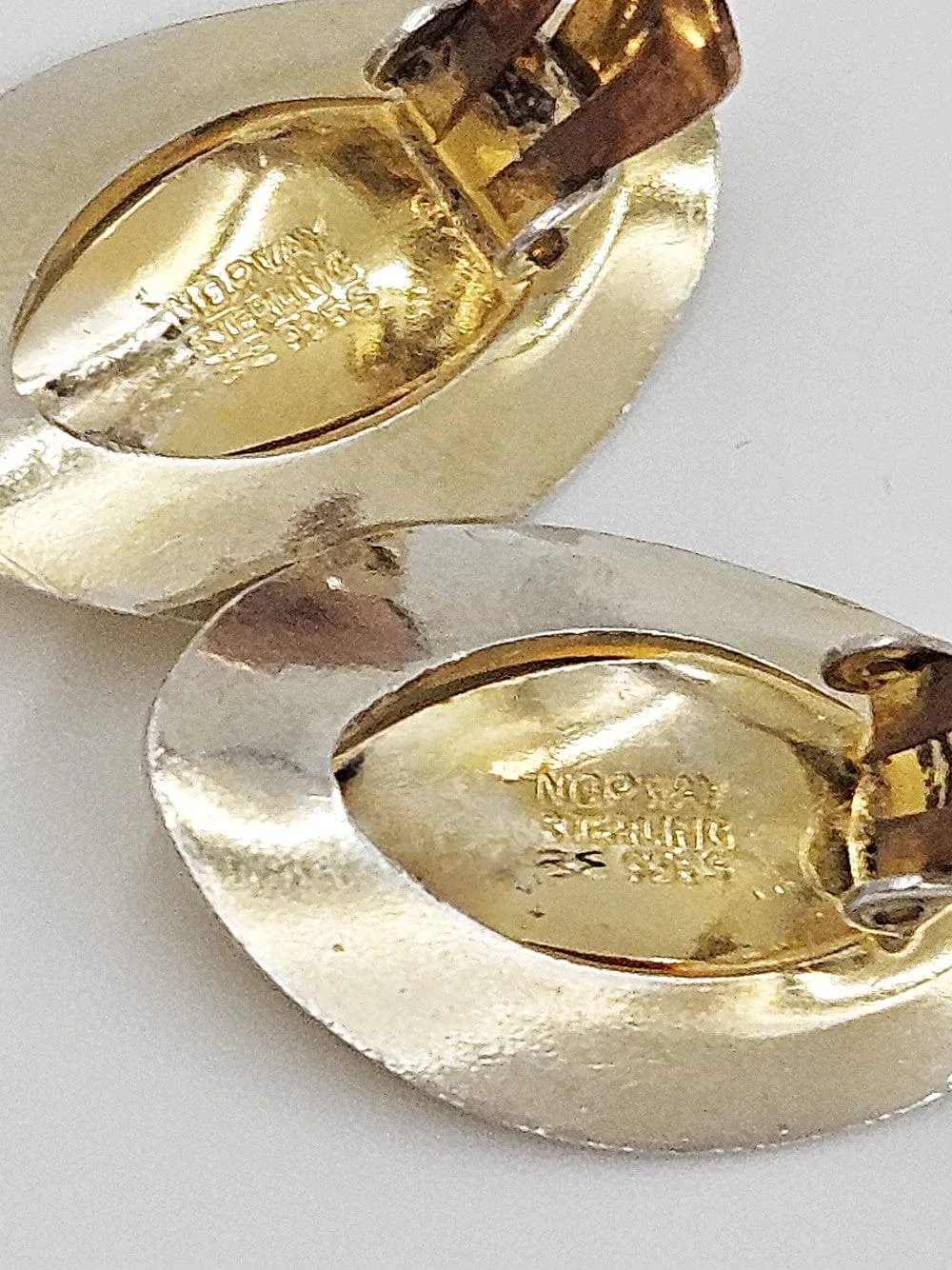 Rare Aksel Holmsen Norway Gilt Sterling Enamel Modernist Earrings C. 1940s