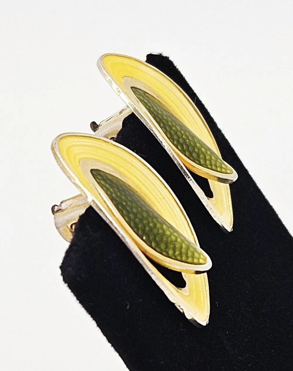 Rare Aksel Holmsen Norway Gilt Sterling Enamel Modernist Earrings C. 1940s