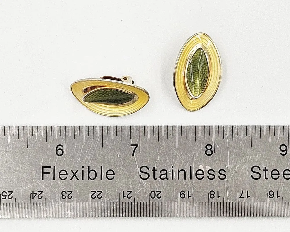 Rare Aksel Holmsen Norway Gilt Sterling Enamel Modernist Earrings C. 1940s